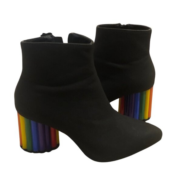 Yru RARE Rainbow Road Black Booties pride festival clubwear size 7 - Picture 4 of 13